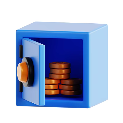 Decorative Blue Safe Ornament Set With Open Door And Stacked Coins 3d model