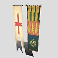 Medieval Banners With Red Cross On Cream Background And Colorful Ornate Patterns