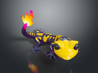 Vibrant Yellow And Purple Reptile Salamander With Flame Tail And Unique Design 3d model
