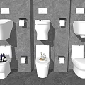 Modern Various Toilets in Different Styles with Grey Marble Wall 3d model