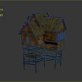 Rustic Wooden Elevated Cottage Featuring Green Roof And Small Windows On Stilts