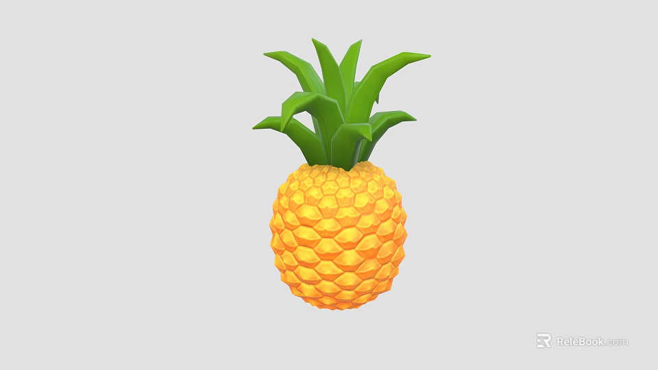 Fresh Ripe Pineapple With Green Leafy Crown And Yellow Juicy Flesh 3d model 