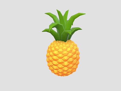Fresh Ripe Pineapple With Green Leafy Crown And Yellow Juicy Flesh 3d model