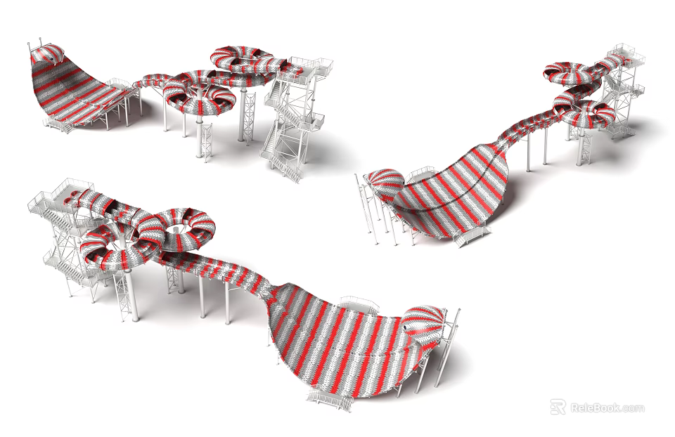 Colorful Striped Playground Equipment With Slides Climbing Structures And Interactive Elements 3d model 