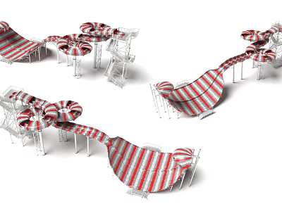 Colorful Striped Playground Equipment With Slides Climbing Structures And Interactive Elements 3d model