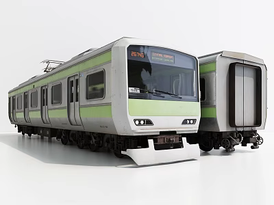 Modern Green And Silver Subway Train Exterior With Multiple Cars Sliding Doors And Digital 3d model