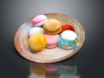 Skilled Baker Arranging Colorful Macarons With Butterfly Decor On Textured Plate 3d model