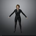 Red Haired Woman In Black Leather Jacket And Trousers Standing With Arms Outstretched