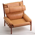 Brown Leather Leisure Chair with Comfortable Padded Backrest and Sturdy Wooden Support Legs