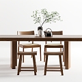 Quiet Dining Table and Chair Combination Log Dining Table and Chair Ornaments 3d model