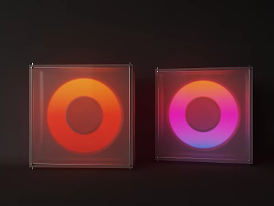 Modern Square Wall Lamps With Circular Glowing Elements Orange And Pink Light On Dark Background 3d model