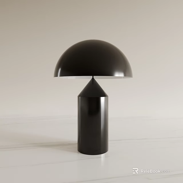 Modern Black Table Lamp With Dome Shaped Shade And Cylindrical Base On Light Surface 3d model 