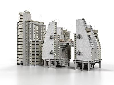 Group Of Modern High Rise Residential Buildings With Unique Architectural Design And Irregular Structures 3d model