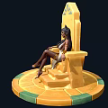 Egyptian Cat Eared Character On Golden Throne With White Gold Outfit And Patterned Base Decorations