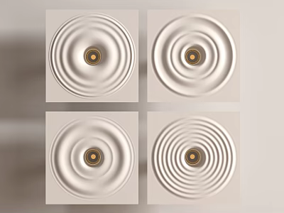 White Wall Lights With Concentric Circle Design And Golden Lamp Holder Four Arranged On Wall 3d model