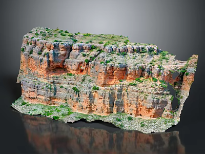 Natural Rocky Mountain Landscape With Layered Rock Formations And Green Vegetation 3d model