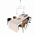 Modern Dining Table Set With White Countertop Pendant Light And Chairs 3d model