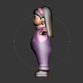 Cartoon Character Girl In Purple Overalls Pink Top With Pink Flowers And Outstretched Arms