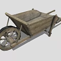 Vintage Rustic Wooden Wheelbarrow With Sturdy Structure And Large Wooden Wheel Design