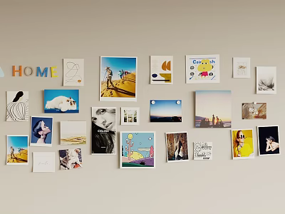 Creative Photo Wall Decor With Various Pictures And HOME Letter Art 3d model