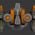 Futuristic Robot Character With Mechanical Wheel Arms Cameras And Orange Accents