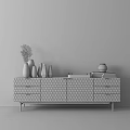 Modern TV Stand With Textured Drawers Golden Legs Palm Leaf And Books