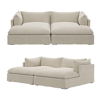 Cream wind double sofa deepened sofa lazy sofa 3d model