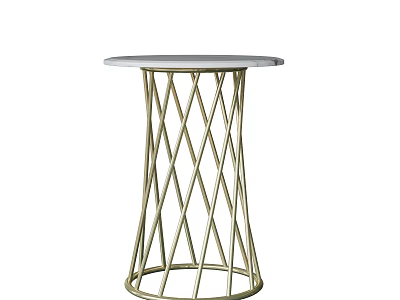 Modern Gold Metal Frame Side Table With Round Marble Top And Crisscross Design 3d model