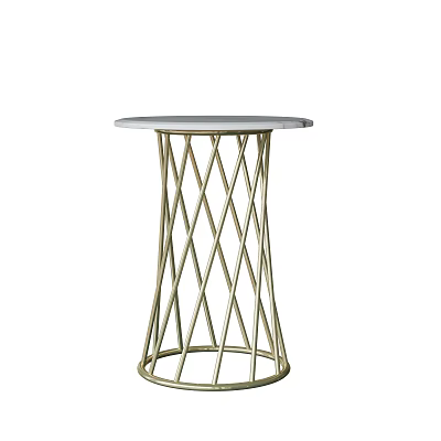 Modern Gold Metal Frame Side Table With Round Marble Top And Crisscross Design 3d model