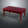 Red Rectangular Table with Elegant Wooden Legs and Golden Casters Classic Furniture Design