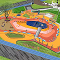 Children's Playground With Colorful Ground Maze Water Pool Trees And Interactive Areas