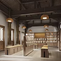 Book Art Interior Design With Traditional Wooden Shelves Hanging Lamps And Reading Space