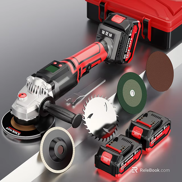 Cordless Angle Grinder With Various Cutting Grinding Discs And Batteries 3d model