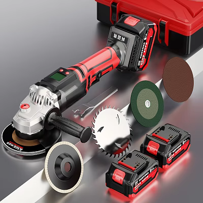 Cordless Angle Grinder With Various Cutting Grinding Discs And Batteries 3d model