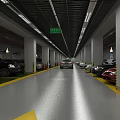Spacious Indoor Parking Lot With Yellow Arrows Parked Cars And Columns