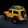 Yellow Jeep Off Road Vehicle Featuring Roof Rack Large Tires And Round Headlights