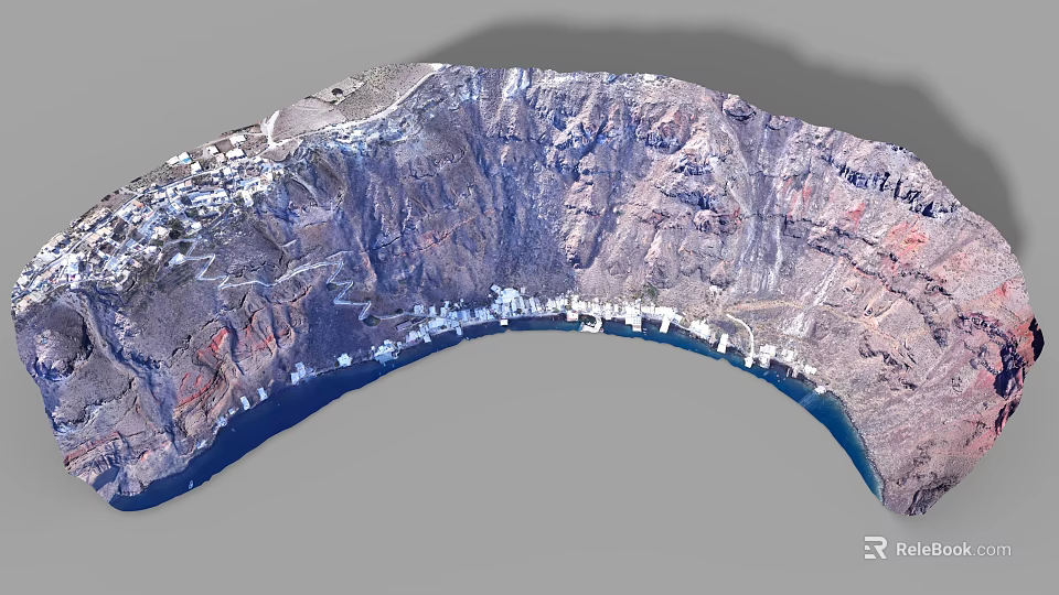Rockery Stones Cliff Like Formation With Blue Water White Buildings And Winding Paths Around 3d model 