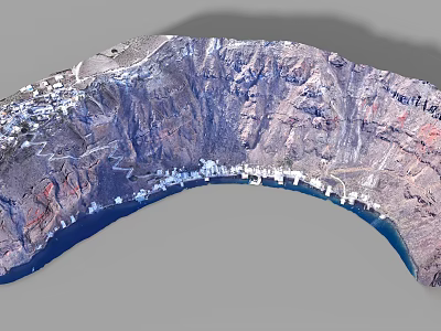 Rockery Stones Cliff Like Formation With Blue Water White Buildings And Winding Paths Around 3d model
