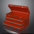 Red Metal Toolbox Furniture With Open Perforated Lid And Multiple Drawers