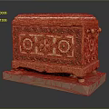 Decorative Wooden Chest With Intricate Carvings Geometric Motifs And Wooden Base