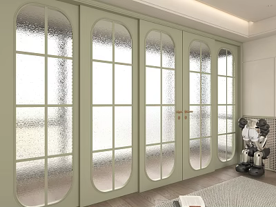 Light Green Modern Sliding Doors With Arched Top And Textured Glass Panels 3d model