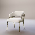 Elegant White Upholstered Single Chair With Curved Backrest And Gold Twisted Legs