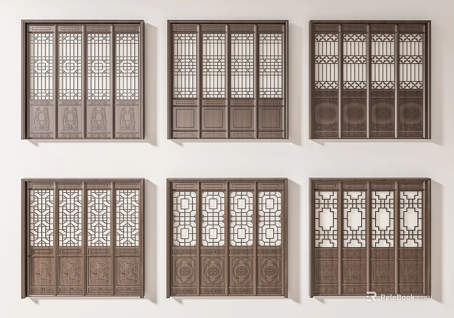 Elegant Traditional Chinese Wooden Room Divider With Carved Lattice Panel Design 3d model 