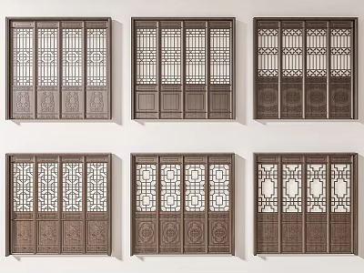 Elegant Traditional Chinese Wooden Room Divider With Carved Lattice Panel Design 3d model
