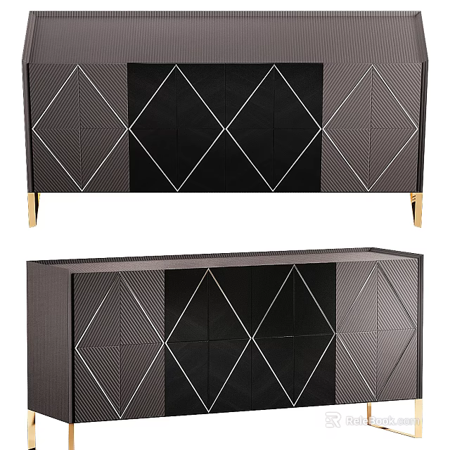 Modern Entryway Side Cabinet With Geometric Diamond Pattern And Metal Legs 3d model 
