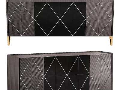 Modern Entryway Side Cabinet With Geometric Diamond Pattern And Metal Legs 3d model