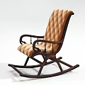 Classic Rocking Chair with Dark Brown Wooden Frame and Beige Tufted Cushion