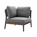 Single Sofa With Gray Cushions Wicker Armrests Dark Metal Frame Modern Design 3d model