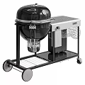 Portable Black Outdoor Barbecue Grill Cart With Wheels Tool Hooks And Storage Shelf