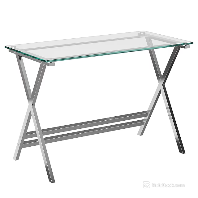 Modern Glass Top Desk With X Shaped Metal Frame And Sleek Design 3d model 